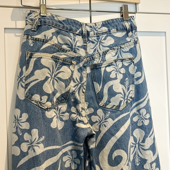 Tiger Mist Hawaiian Hibiscus High Waist Baggy Fit Button Fly Jeans - Picture 12 of 14